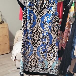 Taylor Blue and Black Ornate Midi Dress